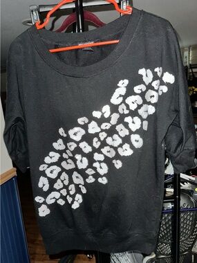 Miss Chievous Black Short Sleeve Top with White Leopard Print